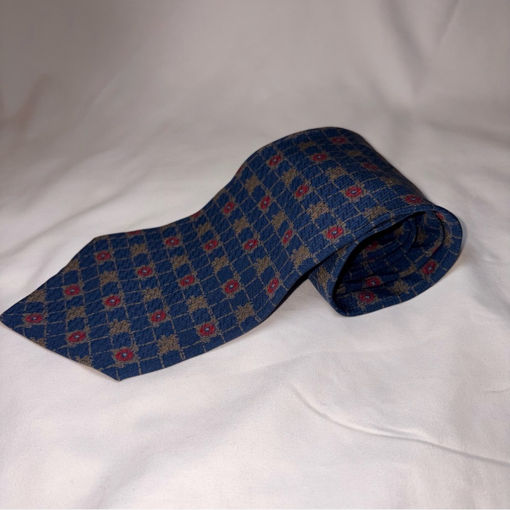 Vintage Giorgio Armani Silk Tie Blue Geometric Designer Italian Necktie 90s